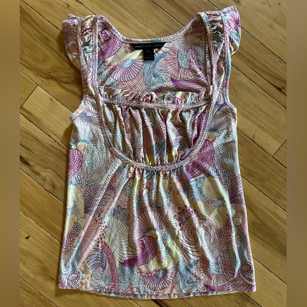 Marc By Marc Jacobs Pink Ruched Cap Sleeve Tank Top